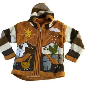 Peruvian Full Zip Applique Sweater Hoodie Jacket Knit Sweater Unisex Size 5